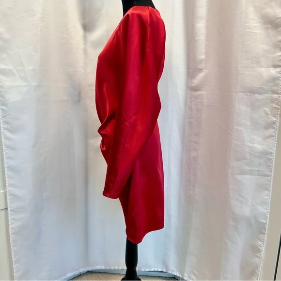 Zara red satin effect one sleeve asymetrical mini dress Sz L NWT - Picture 6 of 16
